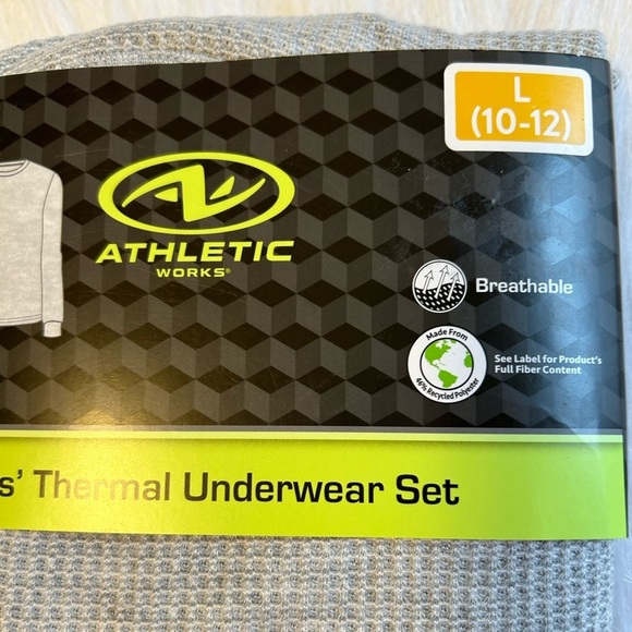 Athletic Works Thermal Underwear Set Boys Size Large Grey Waffle Pajamas‎ Set - Picture 3 of 5